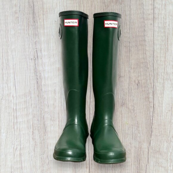 Hunter Original Tall Green Rain Boots Women’s 7 US Waterproof Wellington Preppy - Picture 4 of 8